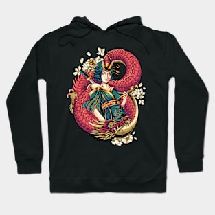 geisha red dragon Hoodie